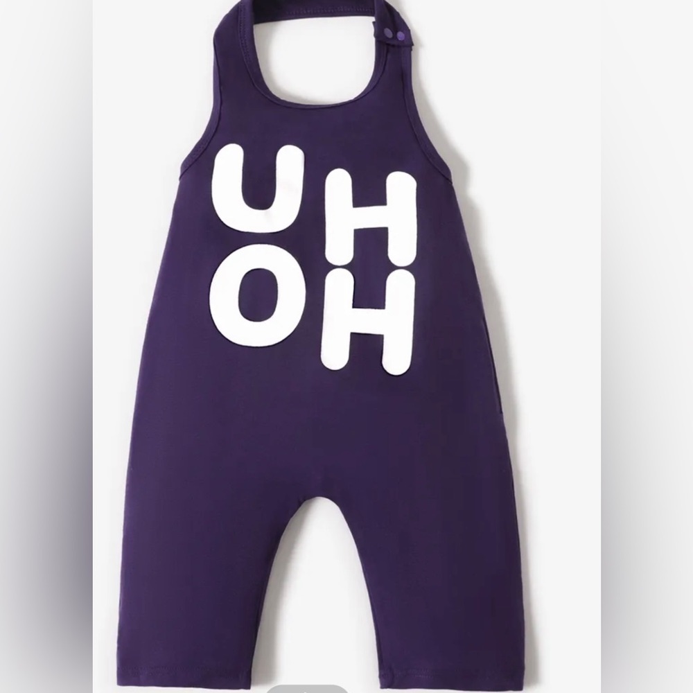 PatPat kids toddler size 3T purple halter jumpsuit with‎ white letters. NWT